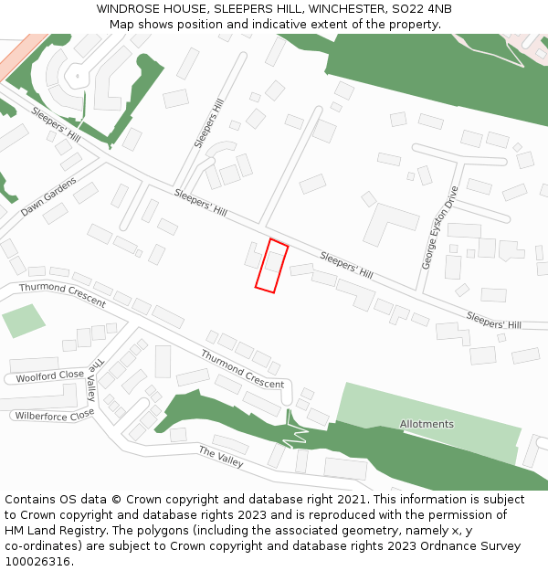 WINDROSE HOUSE, SLEEPERS HILL, WINCHESTER, SO22 4NB: Location map and indicative extent of plot