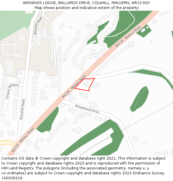 WINNINGS LODGE, BALLARDS DRIVE, COLWALL, MALVERN, WR13 6QY: Location map and indicative extent of plot