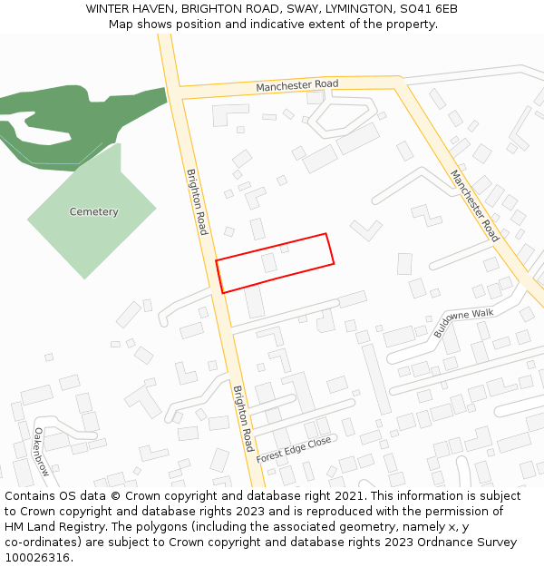 WINTER HAVEN, BRIGHTON ROAD, SWAY, LYMINGTON, SO41 6EB: Location map and indicative extent of plot