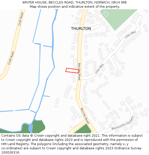 WINTER HOUSE, BECCLES ROAD, THURLTON, NORWICH, NR14 6RE: Location map and indicative extent of plot