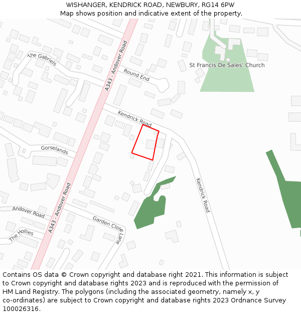 WISHANGER, KENDRICK ROAD, NEWBURY, RG14 6PW: Location map and indicative extent of plot