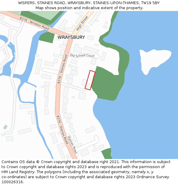 WISPERS, STAINES ROAD, WRAYSBURY, STAINES-UPON-THAMES, TW19 5BY: Location map and indicative extent of plot