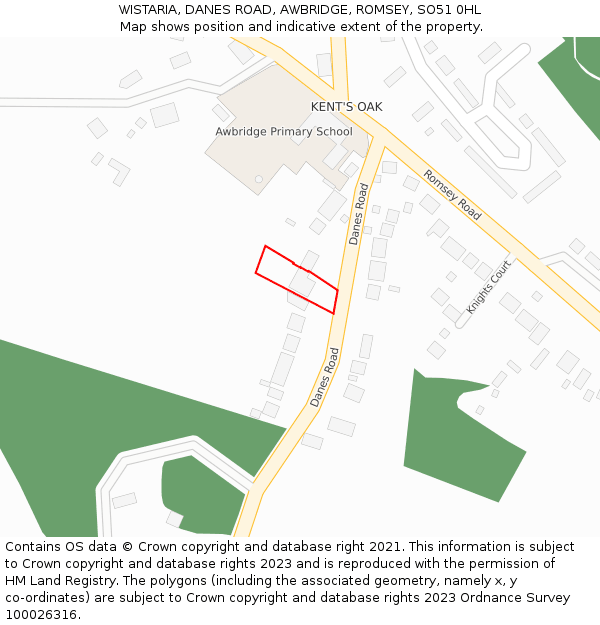 WISTARIA, DANES ROAD, AWBRIDGE, ROMSEY, SO51 0HL: Location map and indicative extent of plot