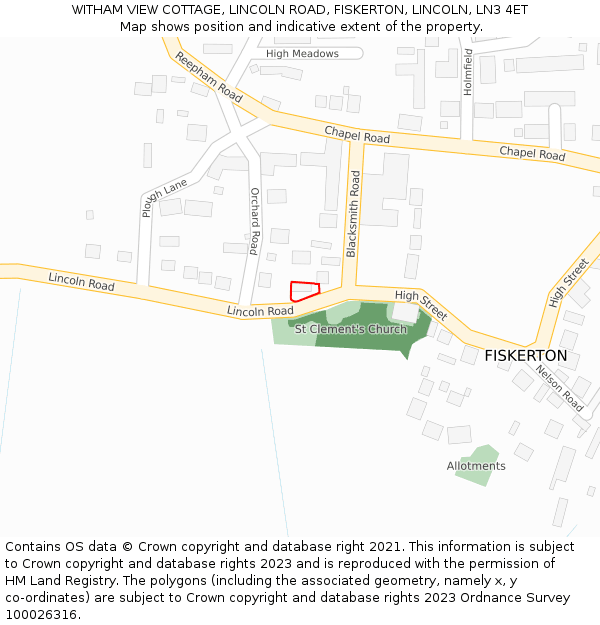 WITHAM VIEW COTTAGE, LINCOLN ROAD, FISKERTON, LINCOLN, LN3 4ET: Location map and indicative extent of plot