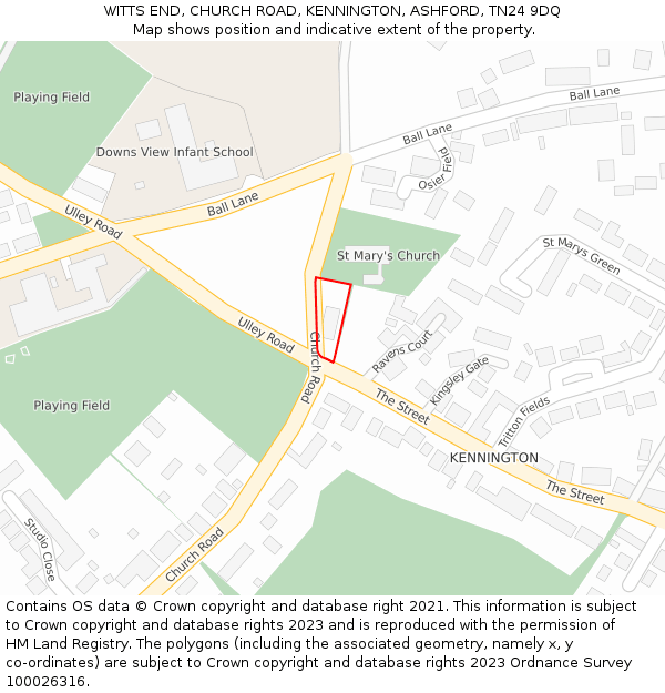 WITTS END, CHURCH ROAD, KENNINGTON, ASHFORD, TN24 9DQ: Location map and indicative extent of plot