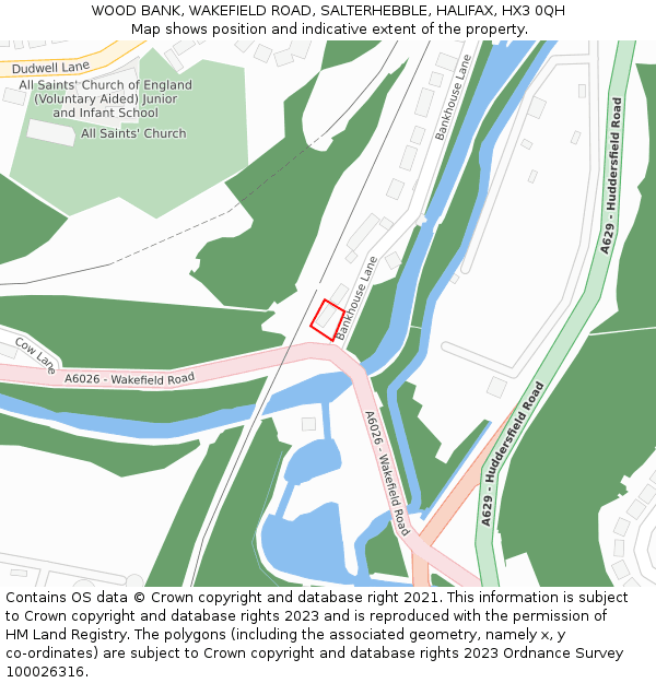 WOOD BANK, WAKEFIELD ROAD, SALTERHEBBLE, HALIFAX, HX3 0QH: Location map and indicative extent of plot