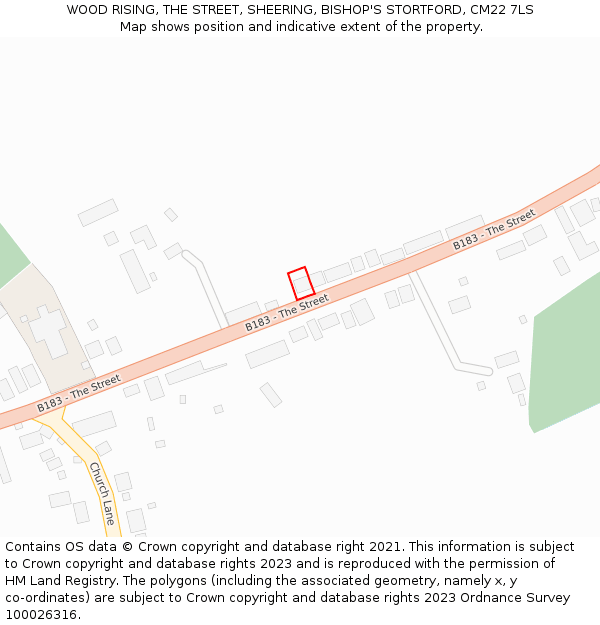 WOOD RISING, THE STREET, SHEERING, BISHOP'S STORTFORD, CM22 7LS: Location map and indicative extent of plot