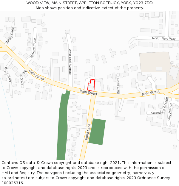 WOOD VIEW, MAIN STREET, APPLETON ROEBUCK, YORK, YO23 7DD: Location map and indicative extent of plot