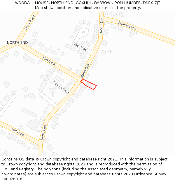 WOODALL HOUSE, NORTH END, GOXHILL, BARROW-UPON-HUMBER, DN19 7JT: Location map and indicative extent of plot