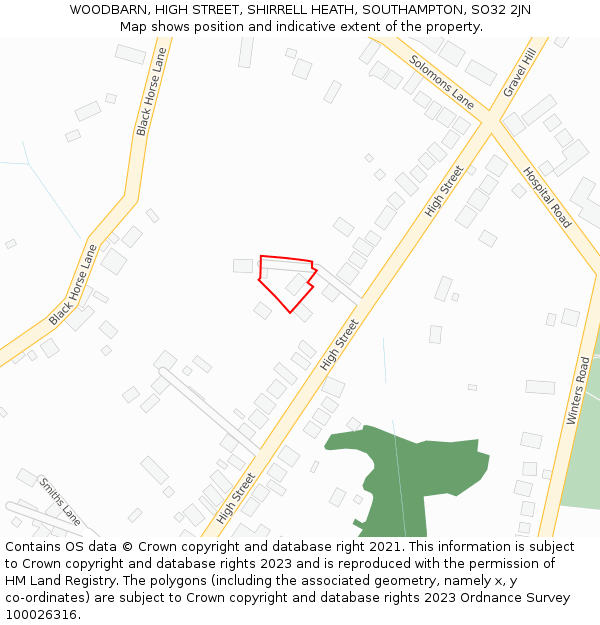 WOODBARN, HIGH STREET, SHIRRELL HEATH, SOUTHAMPTON, SO32 2JN: Location map and indicative extent of plot