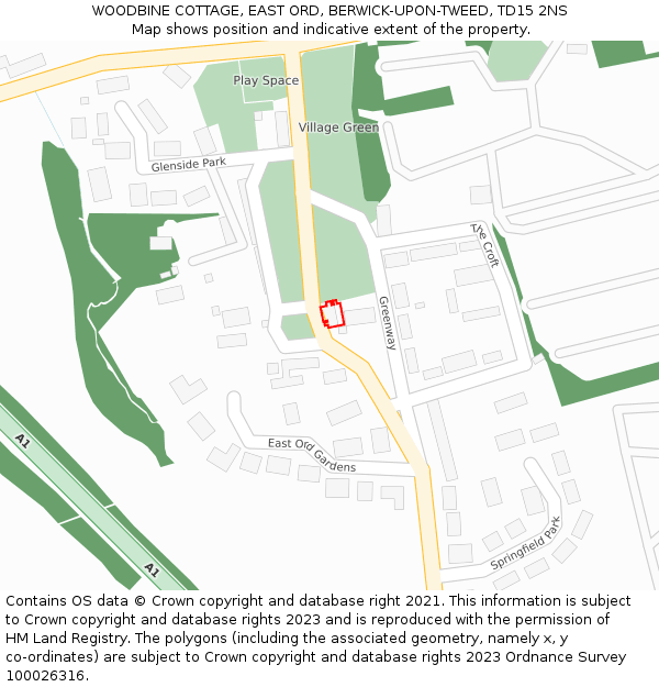 WOODBINE COTTAGE, EAST ORD, BERWICK-UPON-TWEED, TD15 2NS: Location map and indicative extent of plot