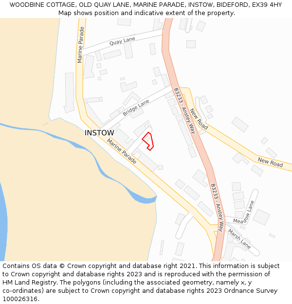 WOODBINE COTTAGE, OLD QUAY LANE, MARINE PARADE, INSTOW, BIDEFORD, EX39 4HY: Location map and indicative extent of plot