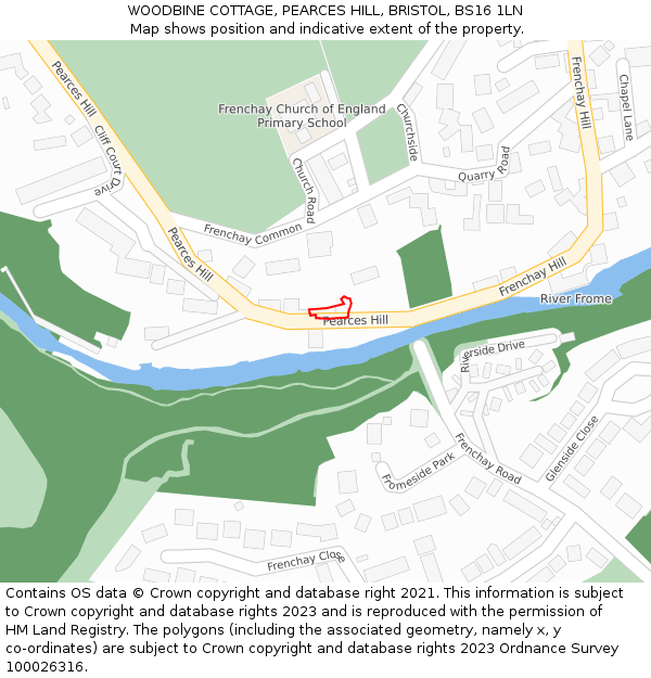 WOODBINE COTTAGE, PEARCES HILL, BRISTOL, BS16 1LN: Location map and indicative extent of plot