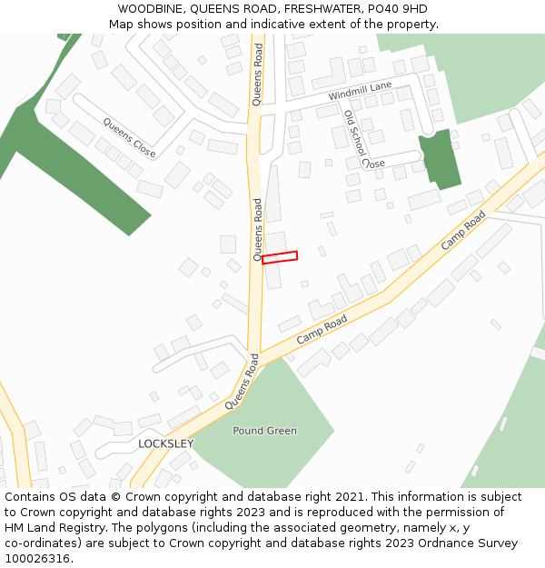 WOODBINE, QUEENS ROAD, FRESHWATER, PO40 9HD: Location map and indicative extent of plot