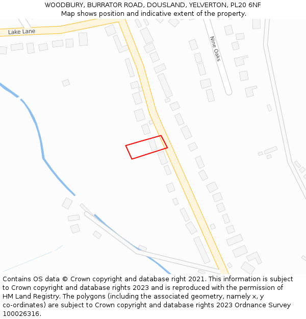 WOODBURY, BURRATOR ROAD, DOUSLAND, YELVERTON, PL20 6NF: Location map and indicative extent of plot