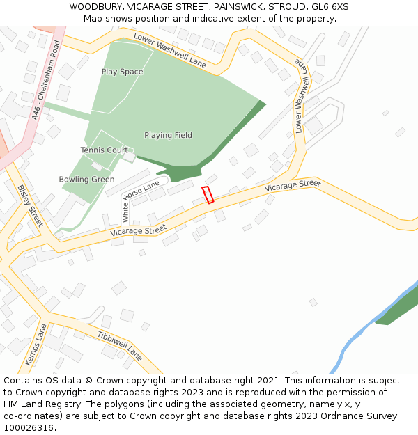 WOODBURY, VICARAGE STREET, PAINSWICK, STROUD, GL6 6XS: Location map and indicative extent of plot