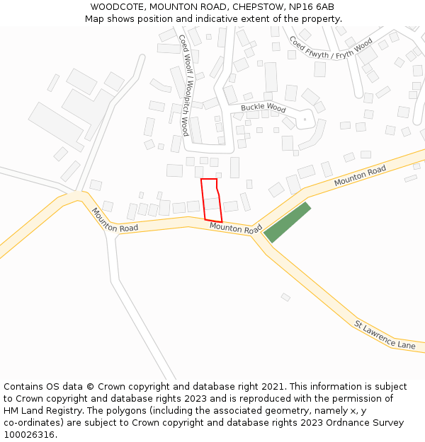 WOODCOTE, MOUNTON ROAD, CHEPSTOW, NP16 6AB: Location map and indicative extent of plot