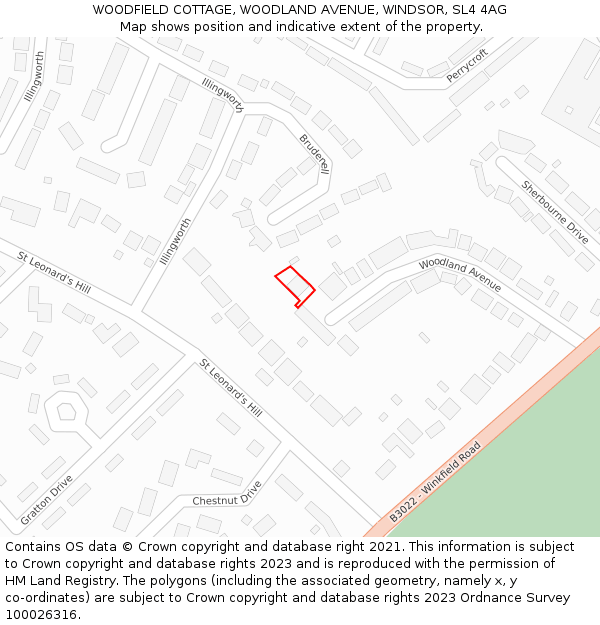 WOODFIELD COTTAGE, WOODLAND AVENUE, WINDSOR, SL4 4AG: Location map and indicative extent of plot