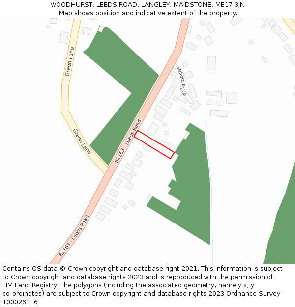 WOODHURST, LEEDS ROAD, LANGLEY, MAIDSTONE, ME17 3JN: Location map and indicative extent of plot