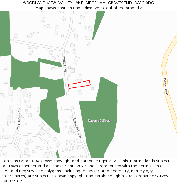 WOODLAND VIEW, VALLEY LANE, MEOPHAM, GRAVESEND, DA13 0DG: Location map and indicative extent of plot