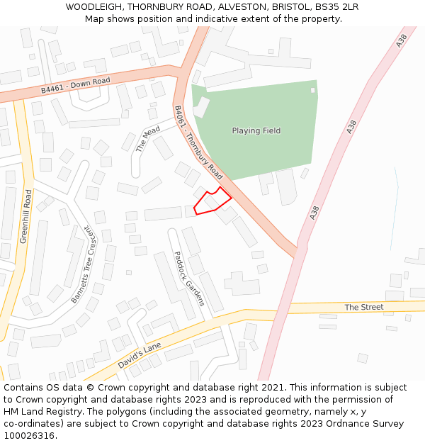 WOODLEIGH, THORNBURY ROAD, ALVESTON, BRISTOL, BS35 2LR: Location map and indicative extent of plot