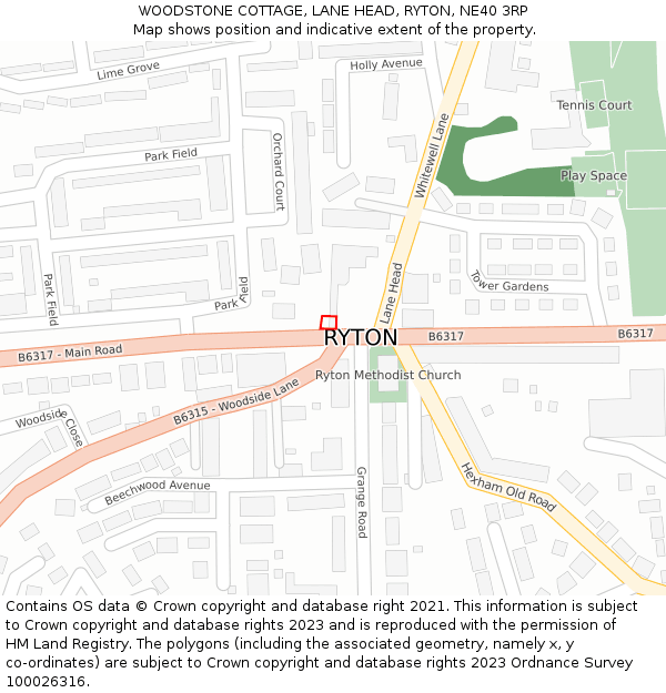 WOODSTONE COTTAGE, LANE HEAD, RYTON, NE40 3RP: Location map and indicative extent of plot