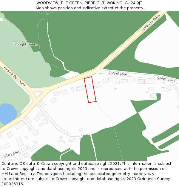 WOODVIEW, THE GREEN, PIRBRIGHT, WOKING, GU24 0JT: Location map and indicative extent of plot