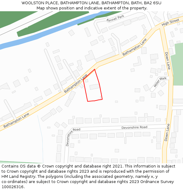 WOOLSTON PLACE, BATHAMPTON LANE, BATHAMPTON, BATH, BA2 6SU: Location map and indicative extent of plot