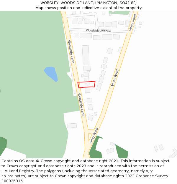 WORSLEY, WOODSIDE LANE, LYMINGTON, SO41 8FJ: Location map and indicative extent of plot