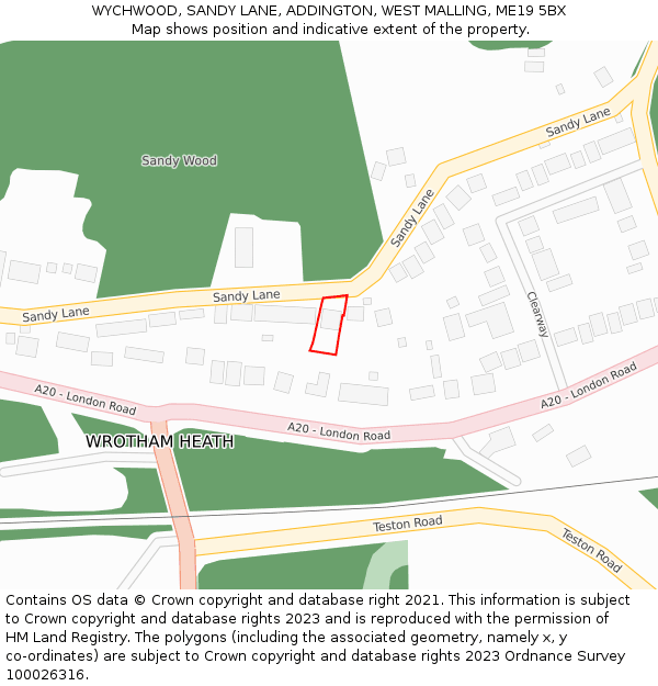 WYCHWOOD, SANDY LANE, ADDINGTON, WEST MALLING, ME19 5BX: Location map and indicative extent of plot