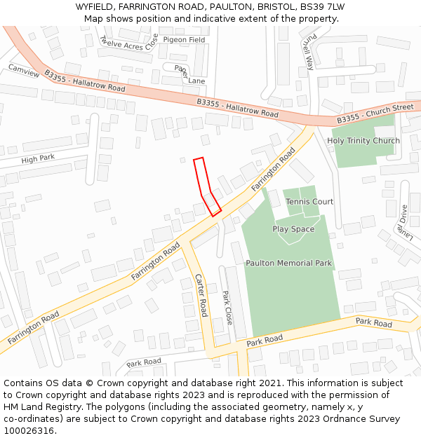 WYFIELD, FARRINGTON ROAD, PAULTON, BRISTOL, BS39 7LW: Location map and indicative extent of plot