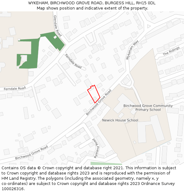 WYKEHAM, BIRCHWOOD GROVE ROAD, BURGESS HILL, RH15 0DL: Location map and indicative extent of plot