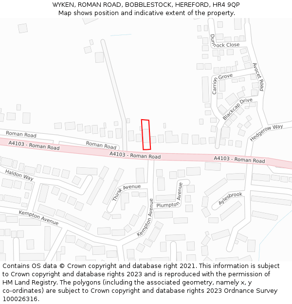 WYKEN, ROMAN ROAD, BOBBLESTOCK, HEREFORD, HR4 9QP: Location map and indicative extent of plot