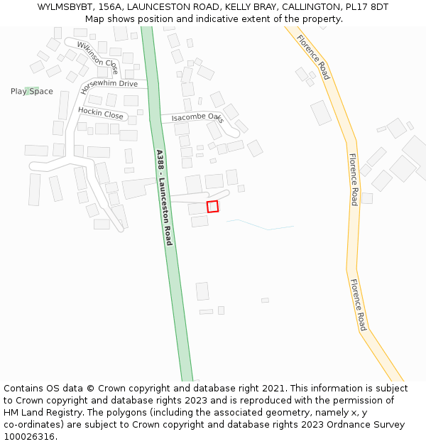 WYLMSBYBT, 156A, LAUNCESTON ROAD, KELLY BRAY, CALLINGTON, PL17 8DT: Location map and indicative extent of plot