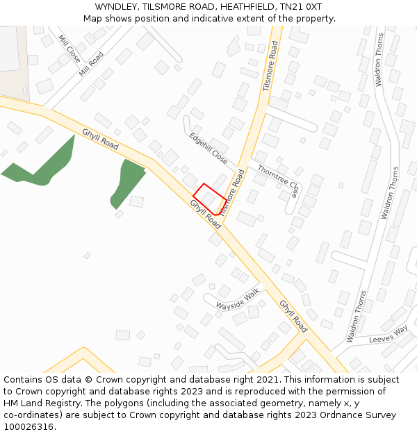 WYNDLEY, TILSMORE ROAD, HEATHFIELD, TN21 0XT: Location map and indicative extent of plot
