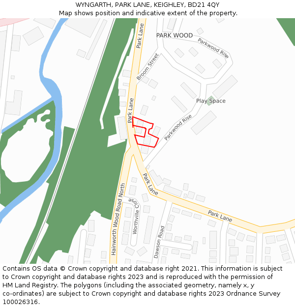 WYNGARTH, PARK LANE, KEIGHLEY, BD21 4QY: Location map and indicative extent of plot