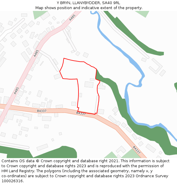 Y BRYN, LLANYBYDDER, SA40 9RL: Location map and indicative extent of plot