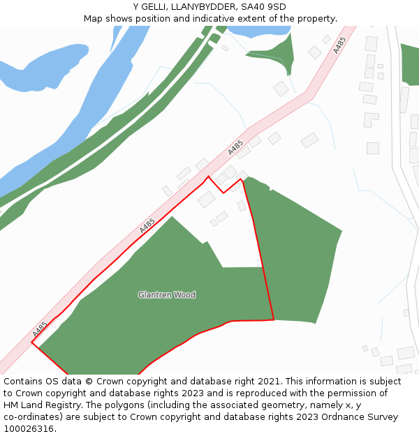 Y GELLI, LLANYBYDDER, SA40 9SD: Location map and indicative extent of plot