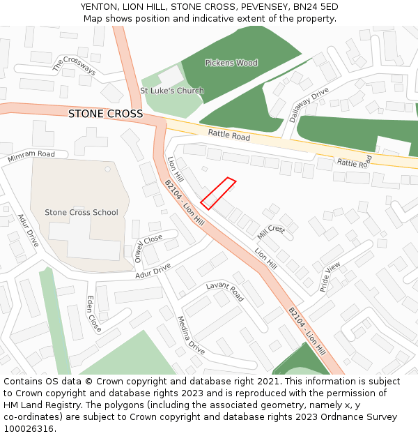 YENTON, LION HILL, STONE CROSS, PEVENSEY, BN24 5ED: Location map and indicative extent of plot