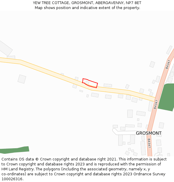 YEW TREE COTTAGE, GROSMONT, ABERGAVENNY, NP7 8ET: Location map and indicative extent of plot