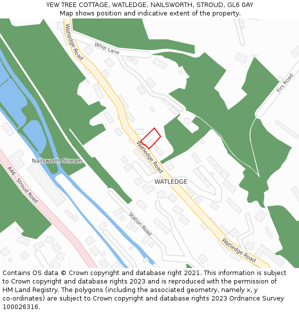 YEW TREE COTTAGE, WATLEDGE, NAILSWORTH, STROUD, GL6 0AY: Location map and indicative extent of plot