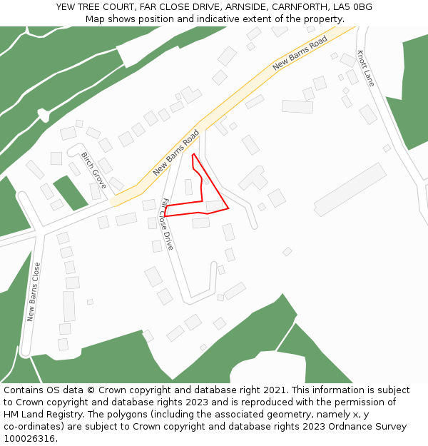 YEW TREE COURT, FAR CLOSE DRIVE, ARNSIDE, CARNFORTH, LA5 0BG: Location map and indicative extent of plot