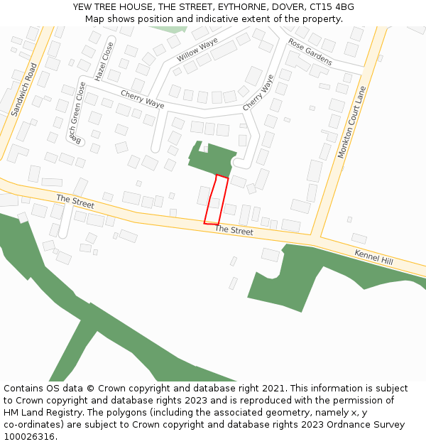 YEW TREE HOUSE, THE STREET, EYTHORNE, DOVER, CT15 4BG: Location map and indicative extent of plot