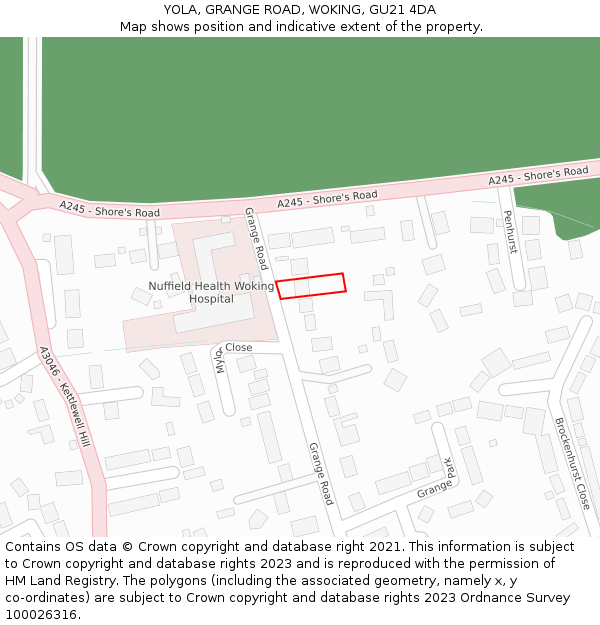 YOLA, GRANGE ROAD, WOKING, GU21 4DA: Location map and indicative extent of plot