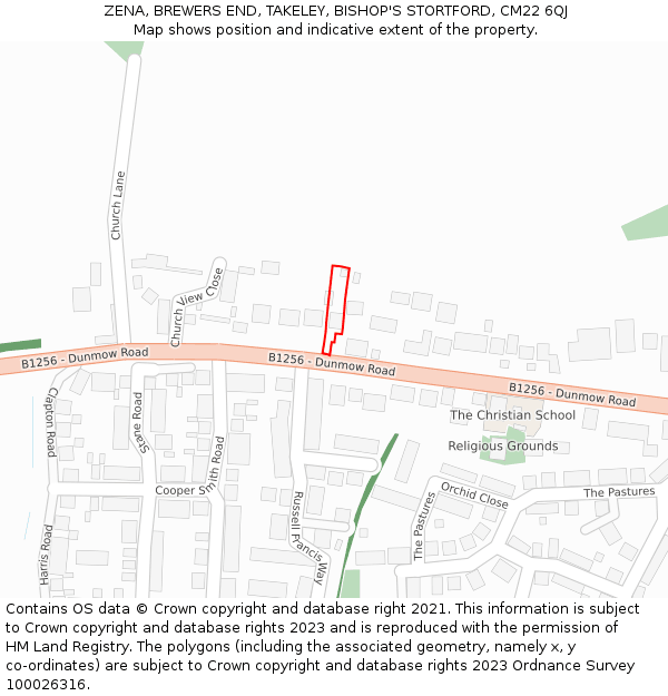 ZENA, BREWERS END, TAKELEY, BISHOP'S STORTFORD, CM22 6QJ: Location map and indicative extent of plot