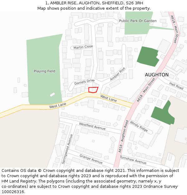 1, AMBLER RISE, AUGHTON, SHEFFIELD, S26 3RH: Location map and indicative extent of plot