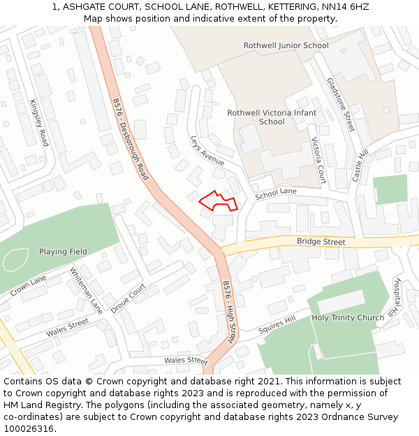 1, ASHGATE COURT, SCHOOL LANE, ROTHWELL, KETTERING, NN14 6HZ: Location map and indicative extent of plot