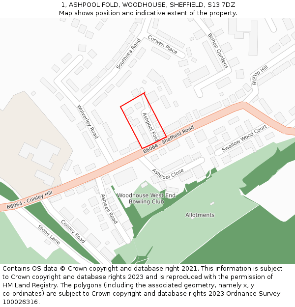 1, ASHPOOL FOLD, WOODHOUSE, SHEFFIELD, S13 7DZ: Location map and indicative extent of plot