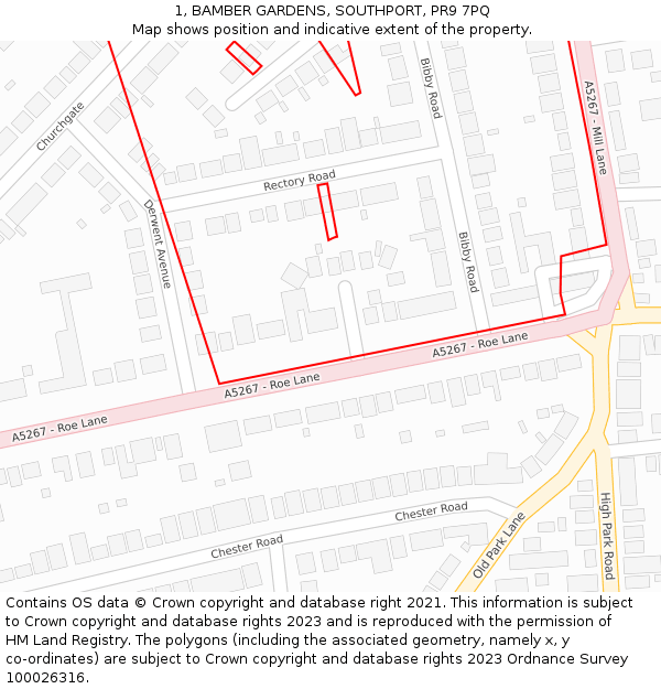 1, BAMBER GARDENS, SOUTHPORT, PR9 7PQ: Location map and indicative extent of plot