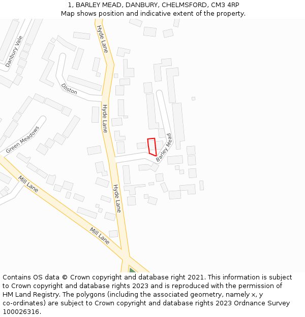 1, BARLEY MEAD, DANBURY, CHELMSFORD, CM3 4RP: Location map and indicative extent of plot